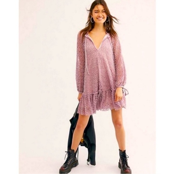 Free People Dresses & Skirts - Free People Jenny Lace Velvet Mini Dress M NWT
